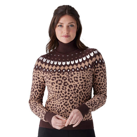 Spyder Women's Stellar Ski Sweater Leopard, on model, front - 53 Degrees North