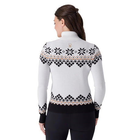 Spyder Women's Stellar Ski Sweater White, on model, back - 53 Degrees North