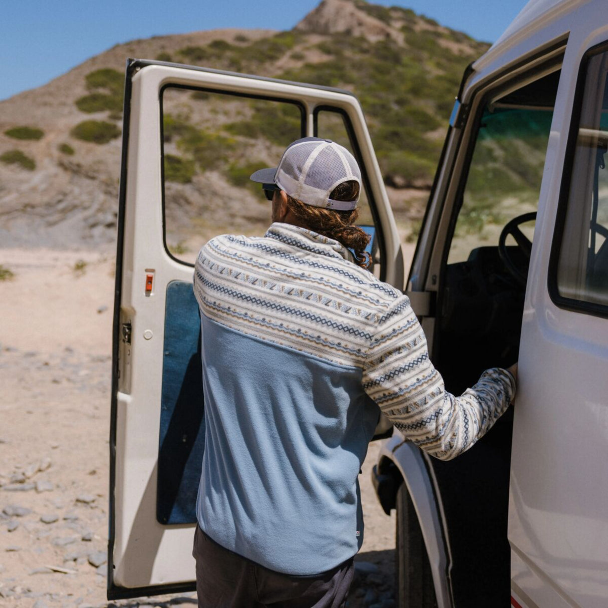 Passenger Men's Set Off Recycled Polar Quarter Zip Fleece Geo Stripe Birch / Small-Geo Stripe Birch / Medium-Geo Stripe Birch / Large-Geo Stripe Birch / X-Large-Oatmeal/Espresso / Small #- 53 Degrees North 