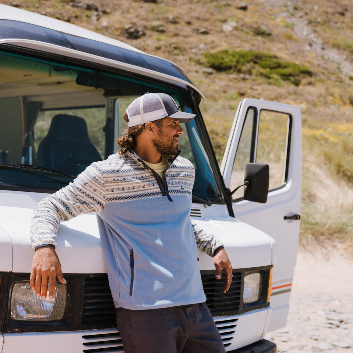 Passenger Men's Set Off Recycled Polar Quarter Zip Fleece Geo Stripe Birch / Small-Geo Stripe Birch / Medium-Geo Stripe Birch / Large-Geo Stripe Birch / X-Large-Oatmeal/Espresso / Small #- 53 Degrees North 