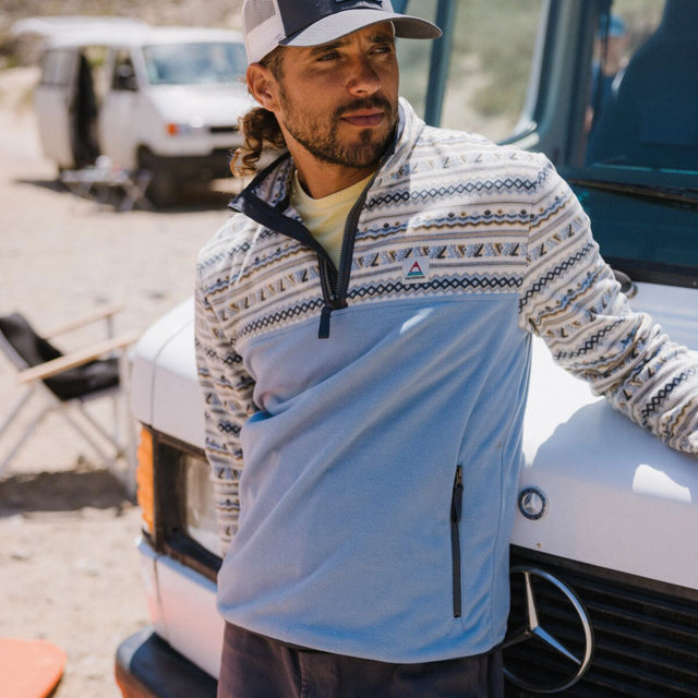 Passenger Men's Set Off Recycled Polar Quarter Zip Fleece Geo Stripe Birch / Small-Geo Stripe Birch / Medium-Geo Stripe Birch / Large-Geo Stripe Birch / X-Large-Oatmeal/Espresso / Small #- 53 Degrees North 