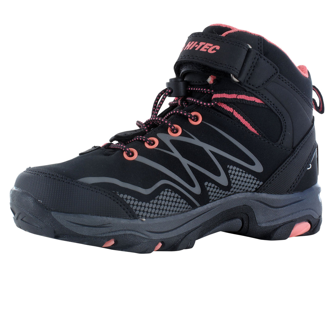 Hi-Tec Kids' Blackout Mid Junior Waterproof Boots #color_black-pink
