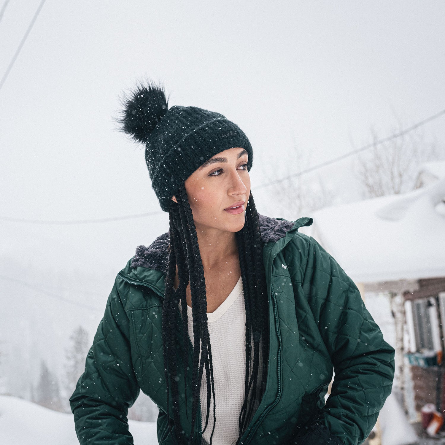 Columbia Winter Blur Pom Pom Beanie Black-Daredevil-Moonvista #- 53 Degrees North 