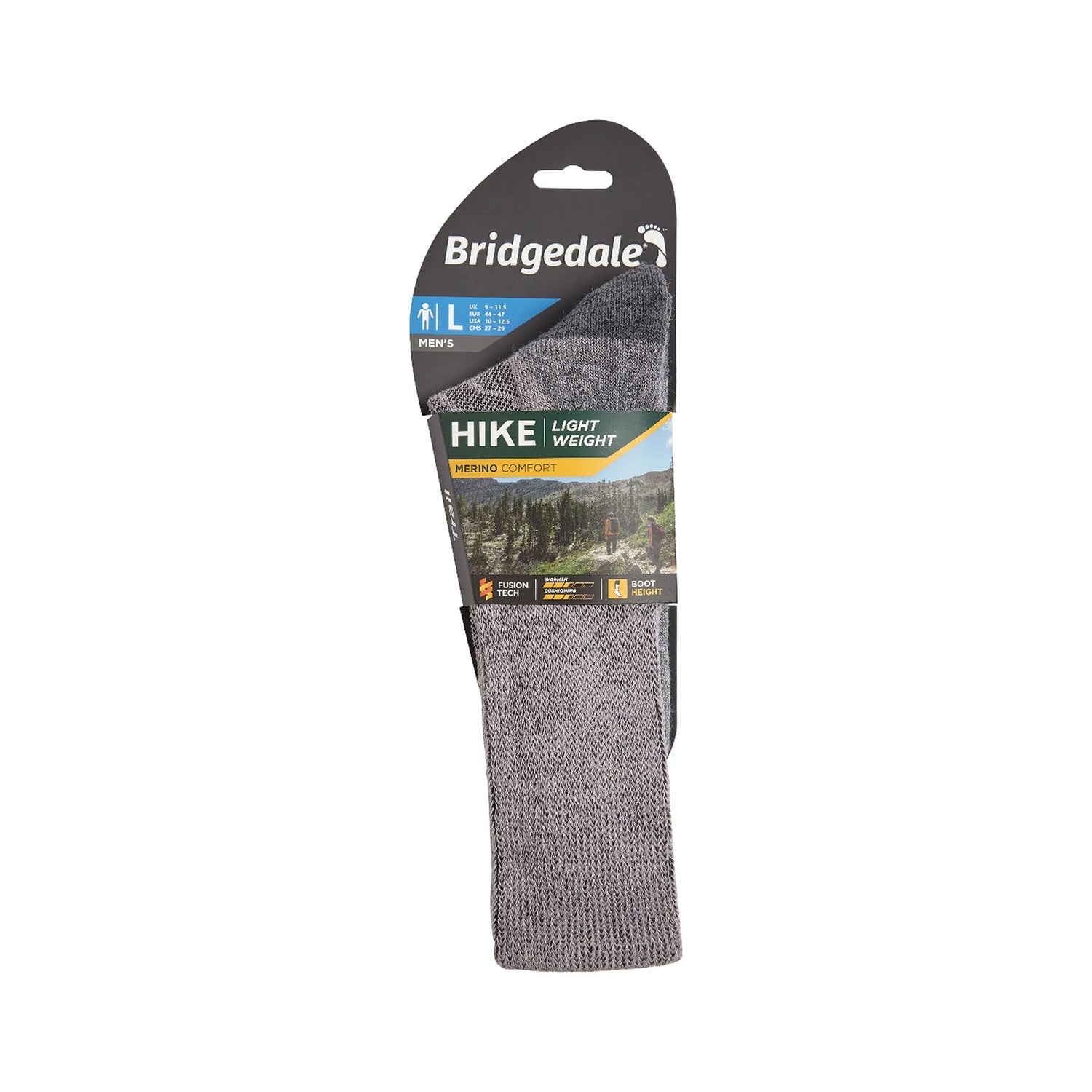 Bridgedale Men's Hike Lightweight Merino Comfort Boot Socks Grey / Medium-Grey / Large #- 53 Degrees North 