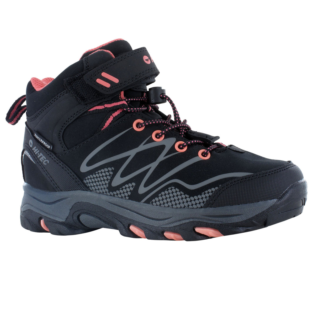 Hi-Tec Kids' Blackout Mid Junior Waterproof Boots #color_black-pink