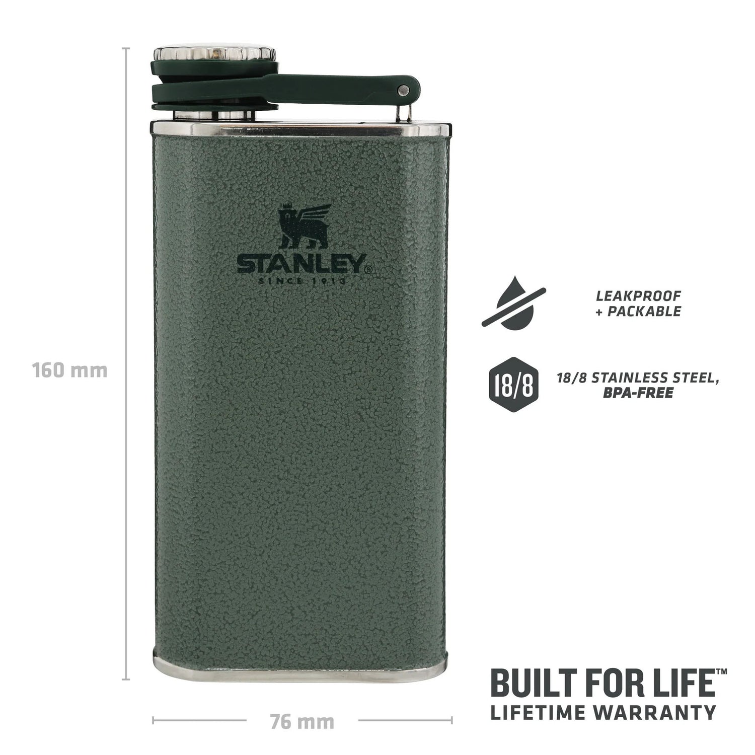 Stanley Classic Easy-Fill Wide Mouth Flask 0.23L Matte Black Pebble-Hammertone Green-Blaze Orange #- 53 Degrees North 