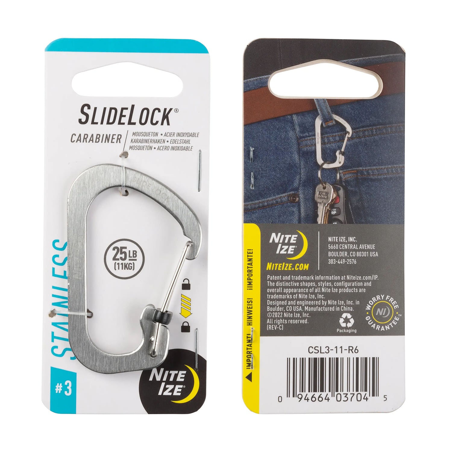 Nite Ize Slidelock Carabiner Stainless Steel / #3-Stainless Steel / #4 #- 53 Degrees North 