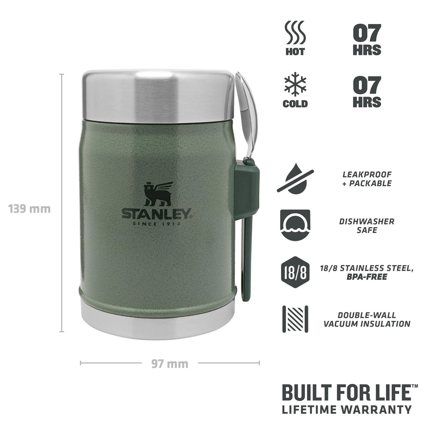 Stanley Classic Legendary Food Jar + Spork 0.4L Matte Black Pebble-Goldenrod Coral-Violet Blossom-Hammertone Green-Rose Quartz #- 53 Degrees North 