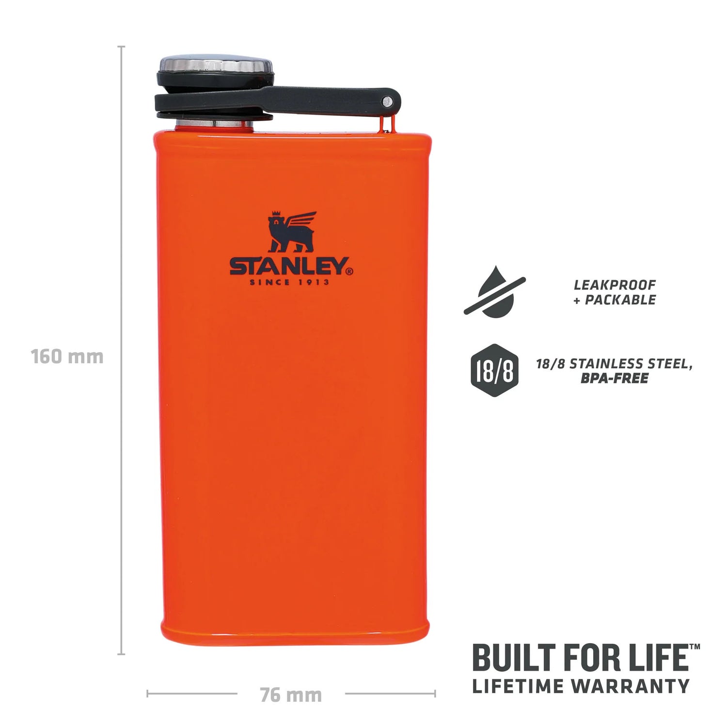 Stanley Classic Easy-Fill Wide Mouth Flask 0.23L Matte Black Pebble-Hammertone Green-Blaze Orange #- 53 Degrees North 