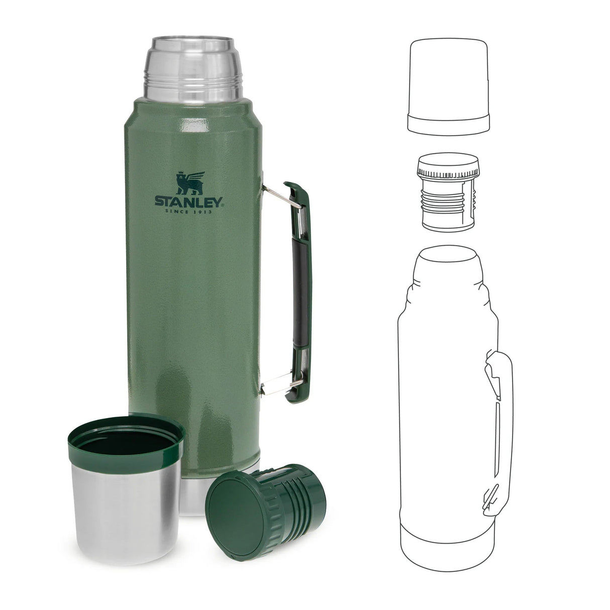 Stanley Classic Legendary Bottle 1.0L Hammertone Green-Matte Black Pebble-Blaze Orange #- 53 Degrees North 