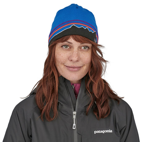 Patagonia Beanie Hat Black-Classic Fitz Roy/Andes Blue-Logo Belwe/Black - 53 Degrees North 