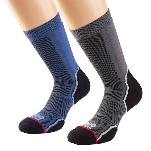 1000 Mile Men's Trek Socks - Pack of 2 Grey & Navy / Medium-Grey & Navy / Large-Grey & Navy / X-Large - 53 Degrees North 