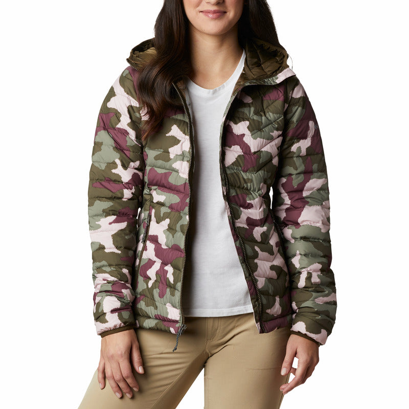 Women's Powder Lite Hooded Jacket - Olive Green Traditional Camo - Columbia - 1699071320/GRN/aw21