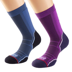 1000 Mile Women's Trek Socks - Pack of 2 Purple & Navy / Small-Purple & Navy / Medium #- 53 Degrees North 