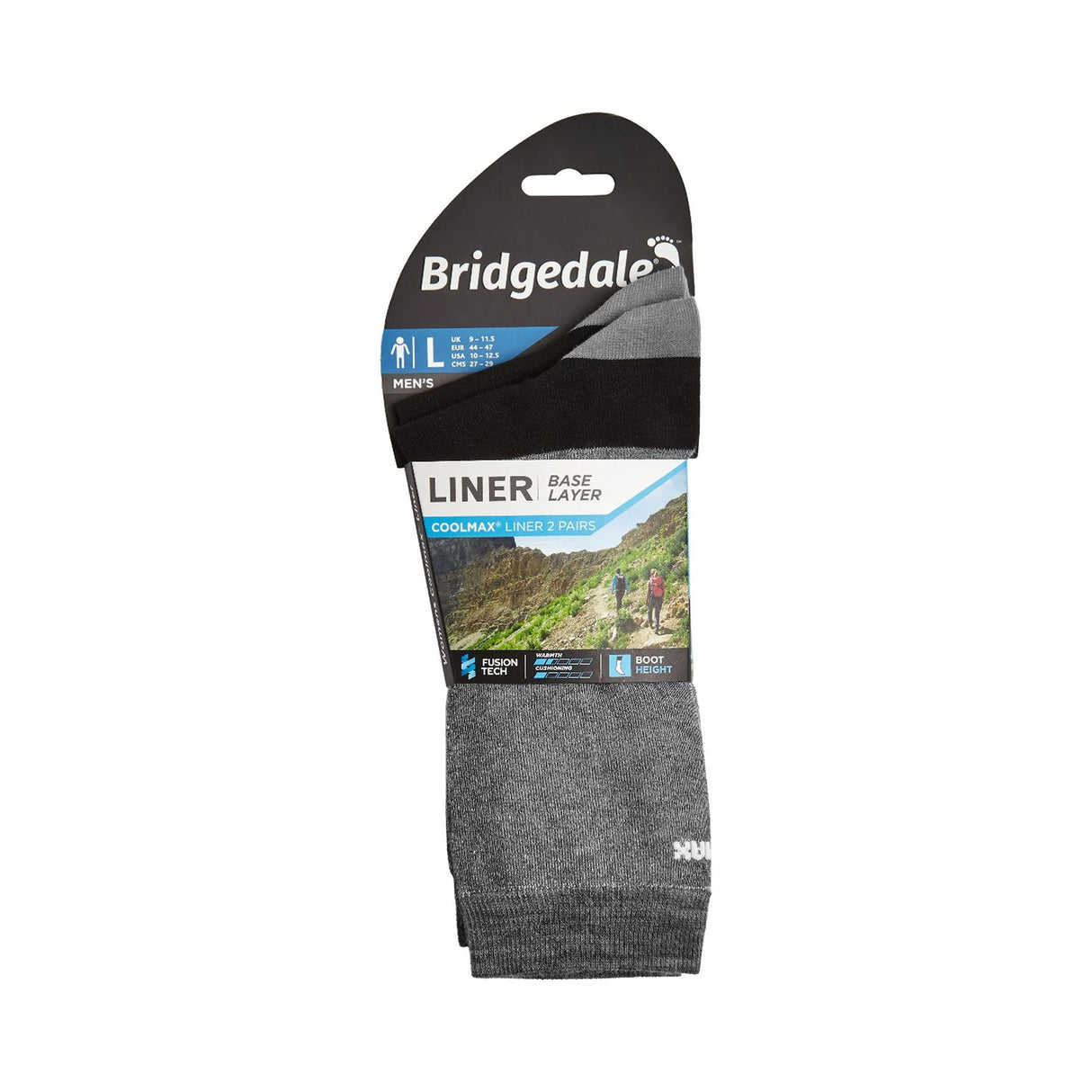Bridgedale Men's Base Layer CoolMax Liner - Pack of 2 Grey / Medium-Grey / Large-Grey / X-Large - 53 Degrees North 