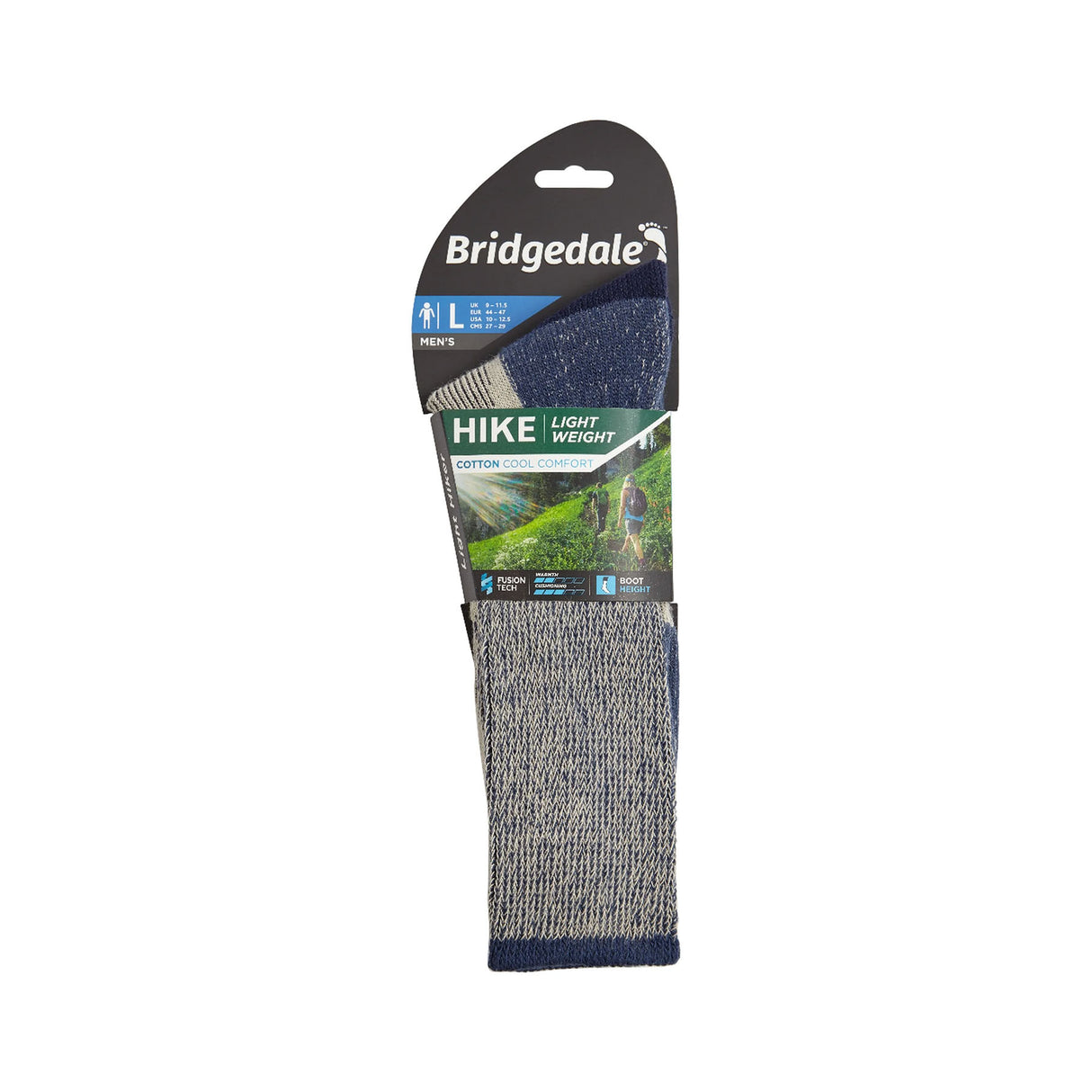 Bridgedale Men's Hike Lightweight Cotton Cool Comfort Boot Socks Indigo / Medium-Indigo / Large-Indigo / X-Large - 53 Degrees North 