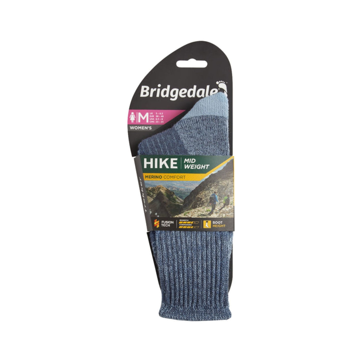 Bridgedale Women's Hike Midweight Merino Comfort Socks Blue / Small-Blue / Medium-Blue / Large - 53 Degrees North 