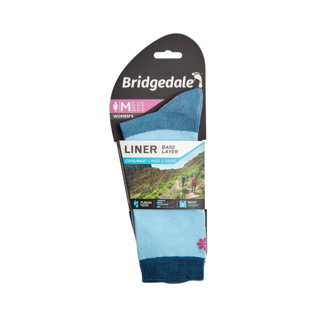 Bridgedale Women's Liner Base Layer Coolmax - Pack of 2 Sky / Small-Sky / Medium-Sky / Large - 53 Degrees North 