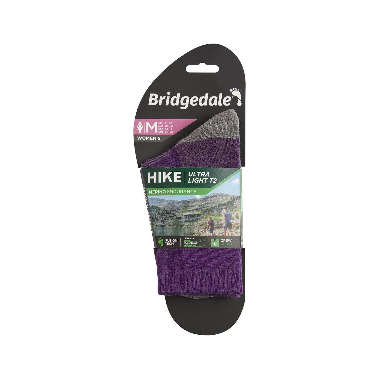 Bridgedale Women's Ultra Light Merino Performance 3/4 Cew Socks Aubergine / Small-Aubergine / Medium-Aubergine / Large - 53 Degrees North 