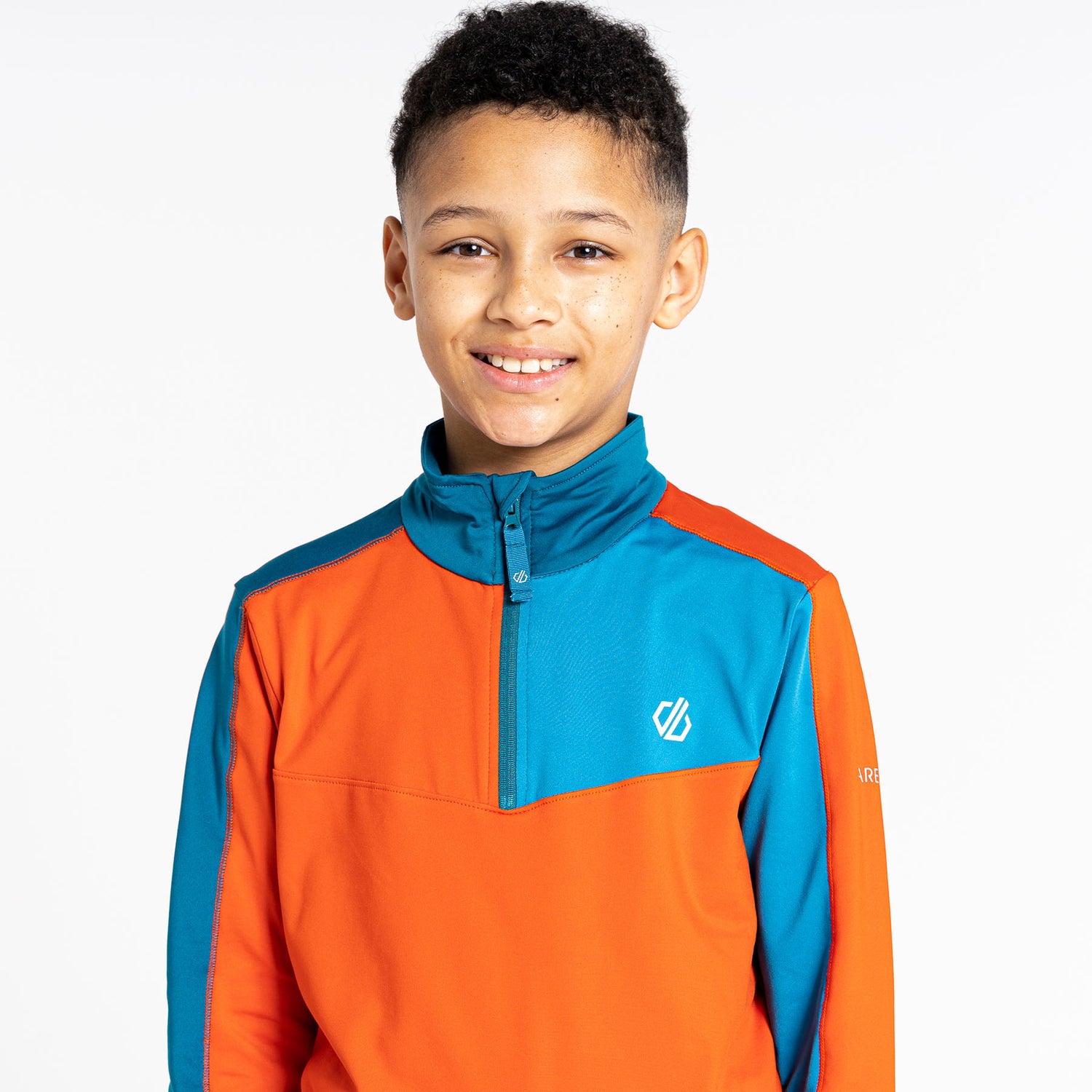 Dare 2b Kids' Formate II Core Stretch Long Sleeve Midlayer Top Gulfstream/Fjord Blue/Rusty Orange / Age 3-4-Gulfstream/Fjord Blue/Rusty Orange / Age 5-6-Gulfstream/Fjord Blue/Rusty Orange / Age 7-8-Gulfstream/Fjord Blue/Rusty Orange / Age 9-10-Gulfstream/Fjord Blue/Rusty Orange / Age 11-12 - 53 Degrees North 
