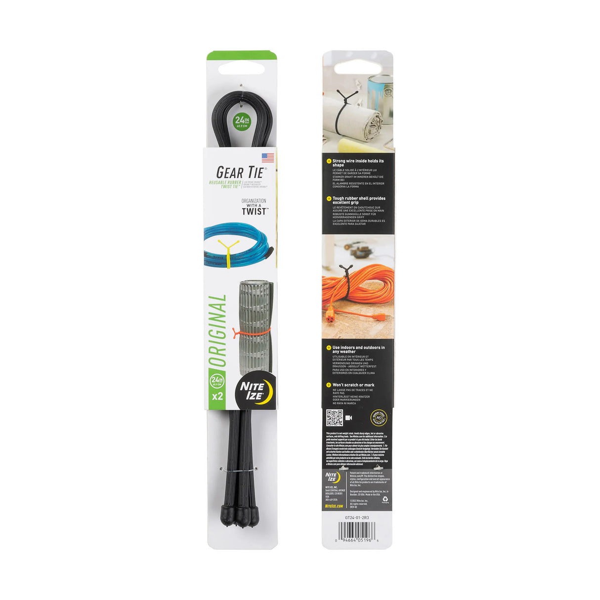 Nite Ize Gear Tie Original - Pack of 2 Black / 12"-Black / 24" - 53 Degrees North 