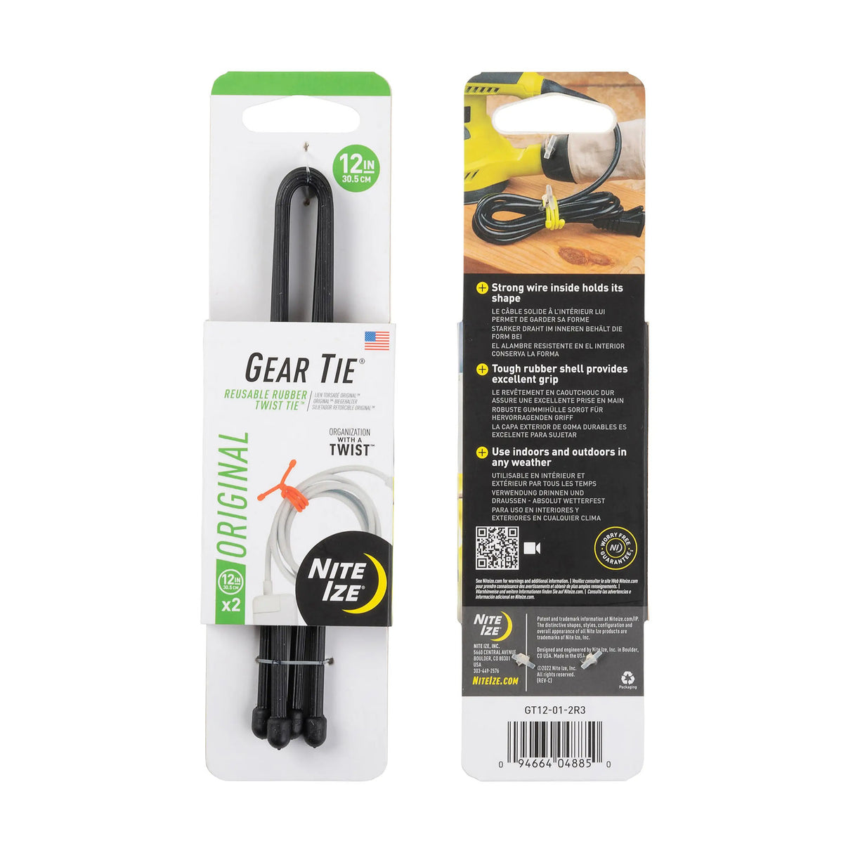 Nite Ize Gear Tie Reusable Rubber Twist Tie - 2 Pack Black / 12" - 53 Degrees North