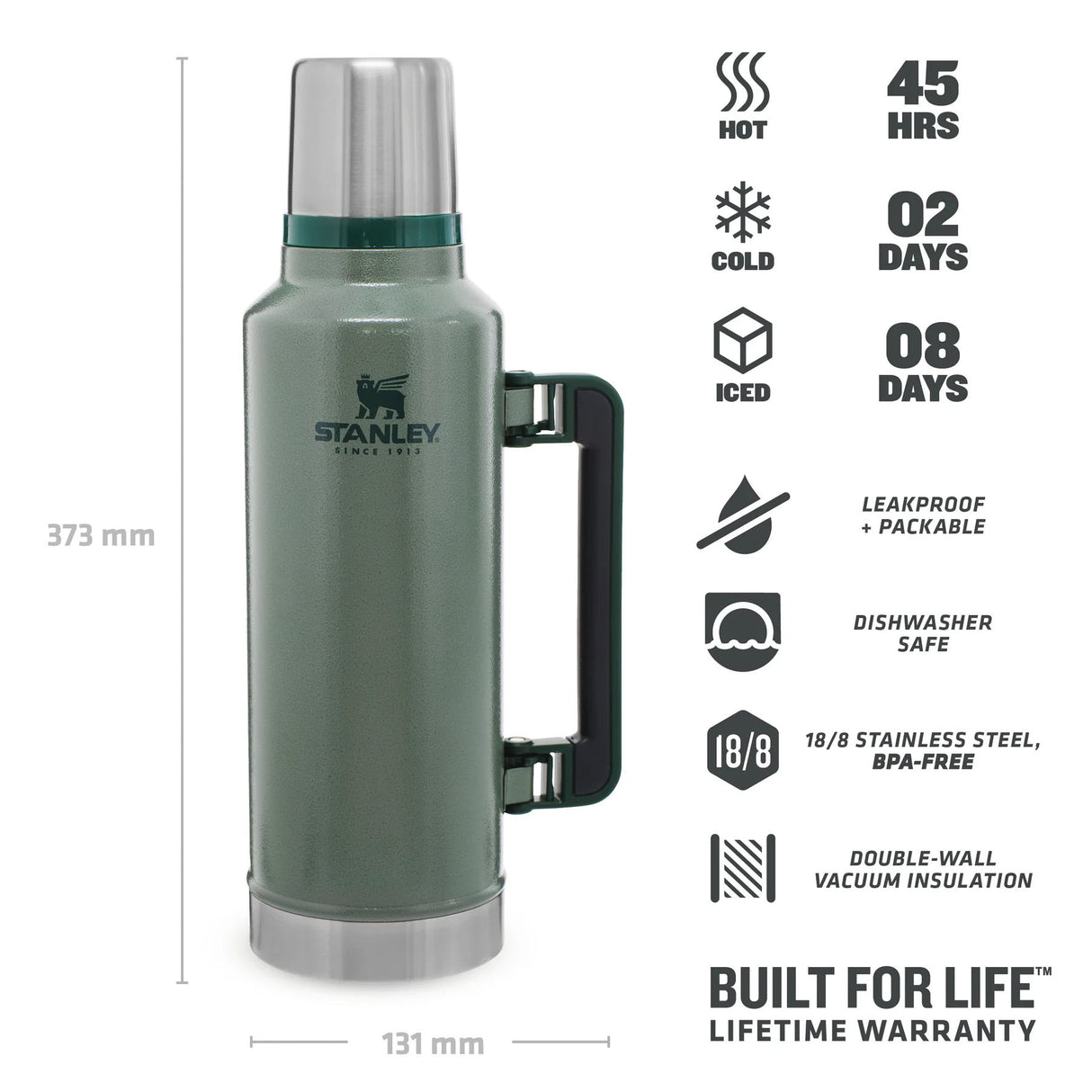Stanley Classic Legendary Bottle 1.9L Hammertone Green - 53 Degrees North 