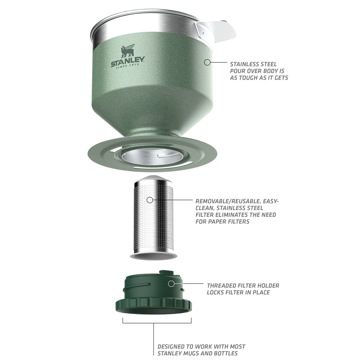 Stanley Classic Perfect-Brew Pour Over 0.59L Hammertone Green - 53 Degrees North