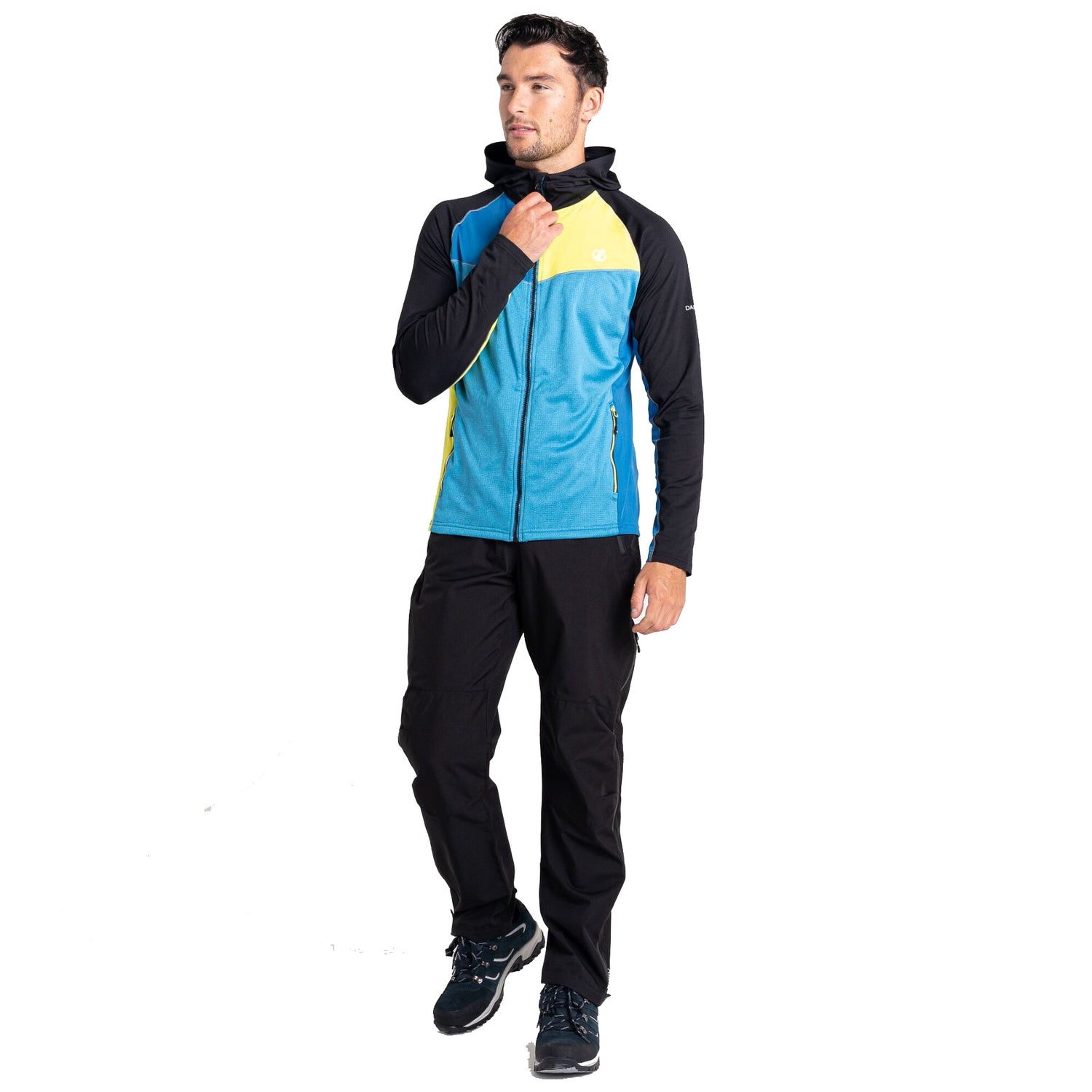 Dare 2b Men's Assimilate Core Stretch Full Zip Hooded Jacket Black/Green Algae/Deep Water / Small-Black/Green Algae/Deep Water / Medium-Black/Green Algae/Deep Water / Large-Black/Green Algae/Deep Water / X-Large-Black/Green Algae/Deep Water / XX-Large #- 53 Degrees North 