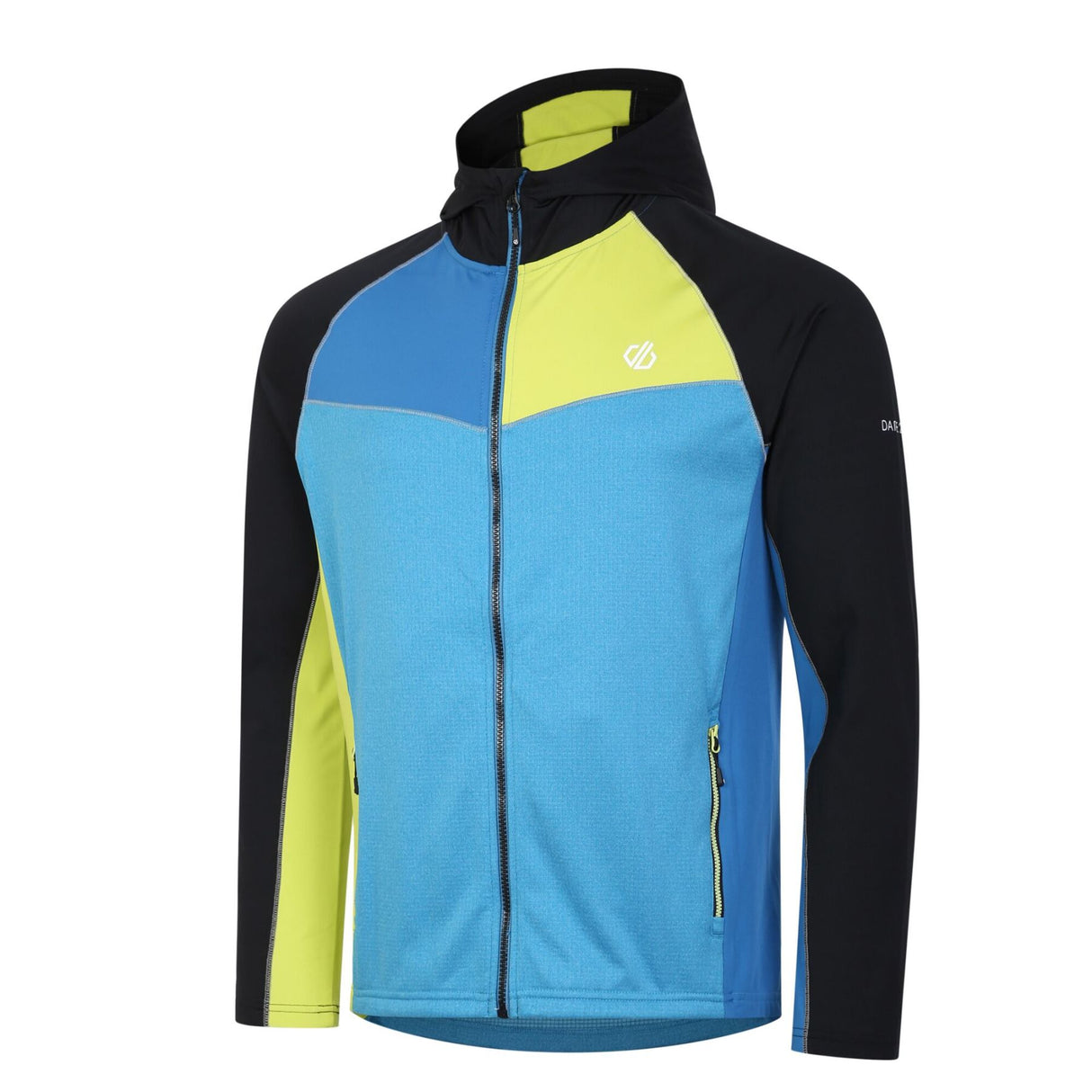 Dare 2b Men's Assimilate Core Stretch Full Zip Hooded Jacket Black/Green Algae/Deep Water / Small-Black/Green Algae/Deep Water / Medium-Black/Green Algae/Deep Water / Large-Black/Green Algae/Deep Water / X-Large-Black/Green Algae/Deep Water / XX-Large #- 53 Degrees North 