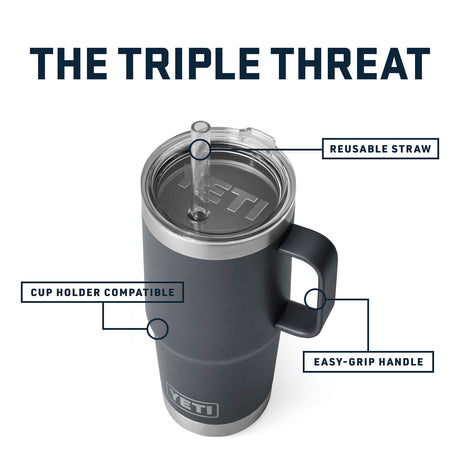 YETI Rambler 25 oz (710 ml) Mug with Straw Lid Tropical Pink-Cherry Blossom-White-Navy-Charcoal - 53 Degrees North 