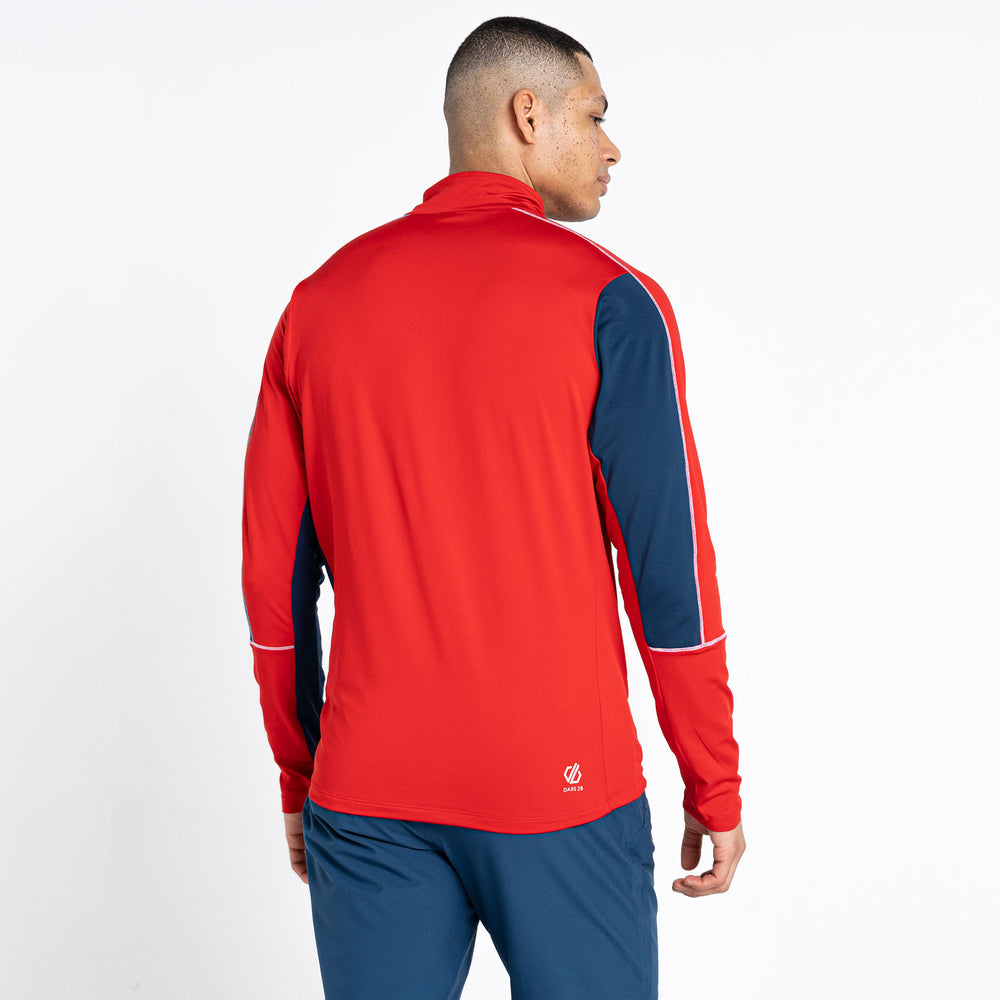 Dare 2b Men's Dignify II Half Zip Core Stretch Midlayer Sweater #color_danger-red-moonlight-denim
